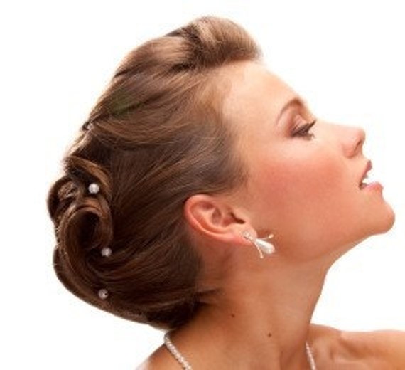 Hair Swirls In Bridal White Simulated Pearl Twists Spins Spirals