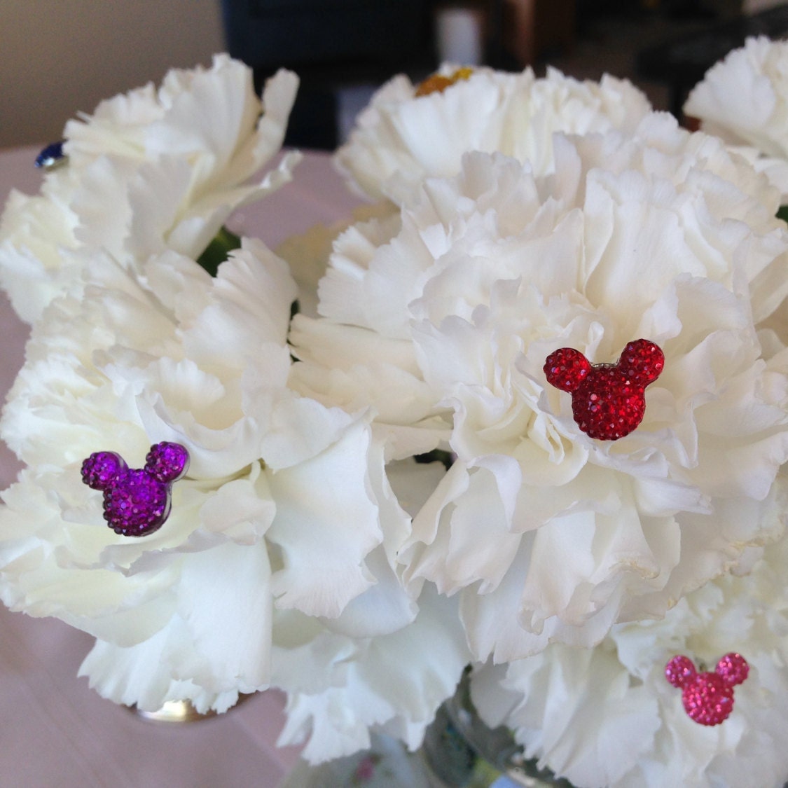 Hidden Mickey-Disney Inspired-Mouse Ears Bouquets-Classic Red-Wedding Flower  Picks-Floral Pins-Flower Posts