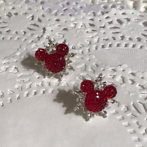 Disney Inspired Wedding-Celestial Star Mickey Pierced Earrings in Red