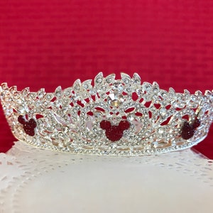 Rhinestone Silver Tone Tiara-Hidden Mickey Inspired-Disney Themed Wedding-Bride To Be Shower Gift