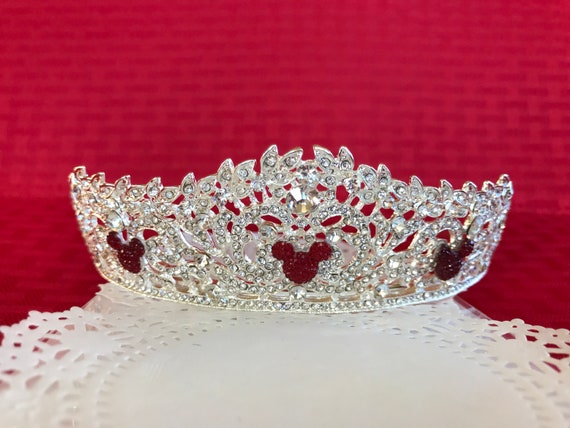 Rhinestone Silver Tone Tiara-Hidden Mickey Inspired-Disney Themed Wedding-Bride To Be Shower Gift