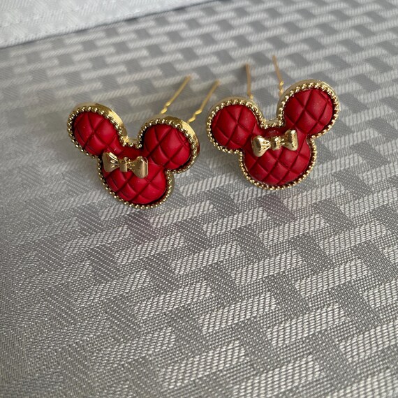 Minnie Mouse Hair Pin, Bridesmaid U pins, Dapper Days Red and Gold, Wedding Hair Pins, Disney Cosplay (Set of 2)
