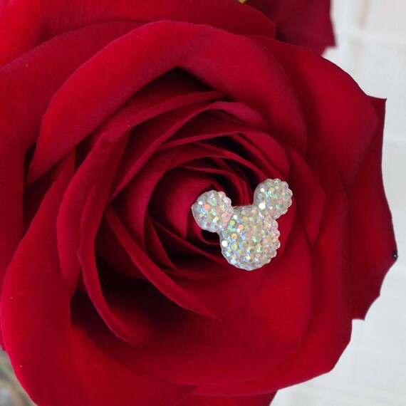 Disney Wedding-Hidden Mickey Bouquets-Fairy tale Reception Centerpiece-Mouse Flower Picks Corsage-Floral Pins-Flower Post-Clear AB-(QTY 12)