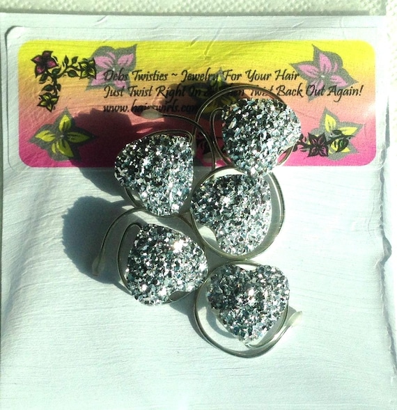 Silver Valentine Sparkle Hearts-Heart Hair Swirls-Faux Druzy Hair Swirls-Proms, Dancers, Skaters, Bridesmaid Updos