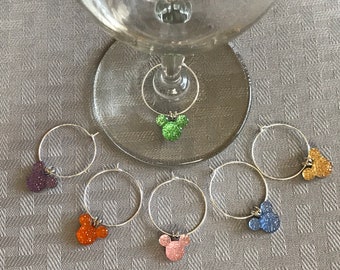 Mouse ears wine charms, Disney themed shower party, wedding gift, box Included FREE, choose colors