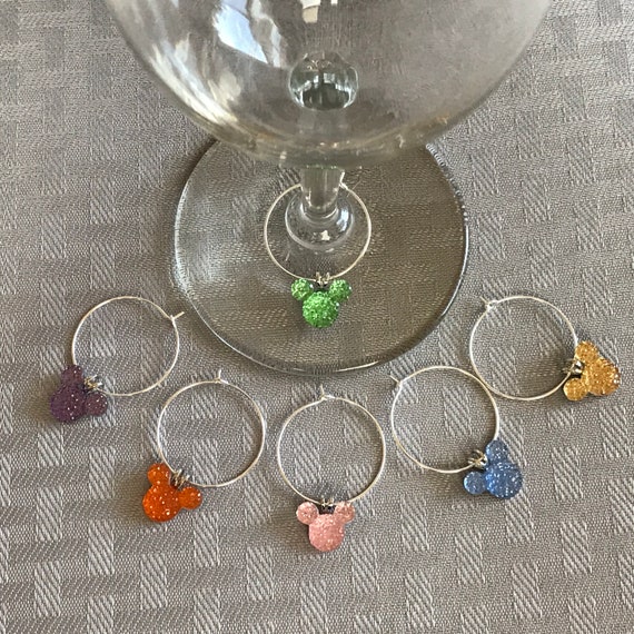 Mouse ears wine charms, Disney themed shower party, wedding gift, box Included FREE, choose colors