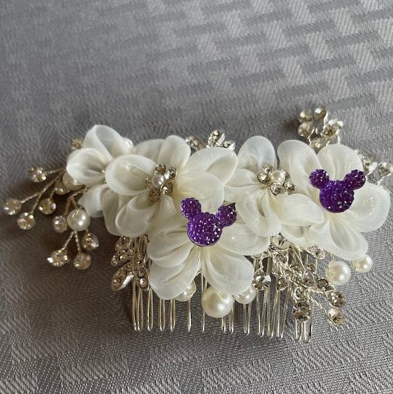Disney inspired wedding flower comb with hidden mickey for junior bridesmaids, Choose color