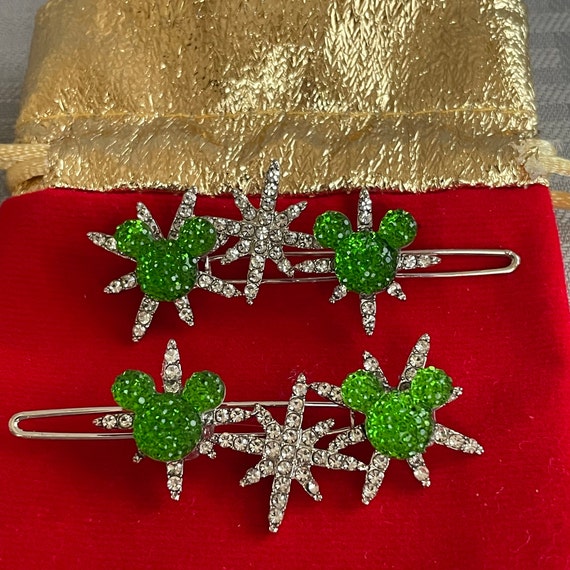 Mickey Christmas barrettes, celestial mouse, disney wedding bridesmaid, flower girl, stocking stuffer (1Pair)