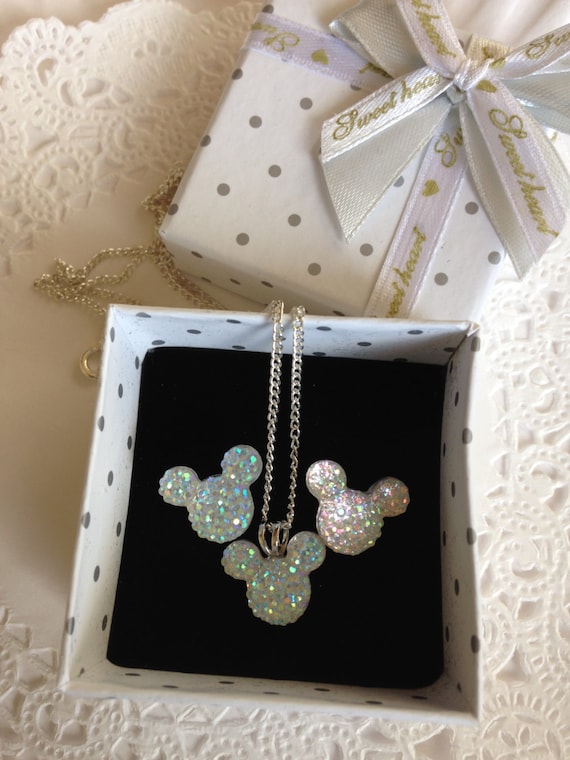 MOUSE EARS Necklace and Earrings Set for Themed Wedding Party in Dazzling Clear AB Acrylic or Choose Colors