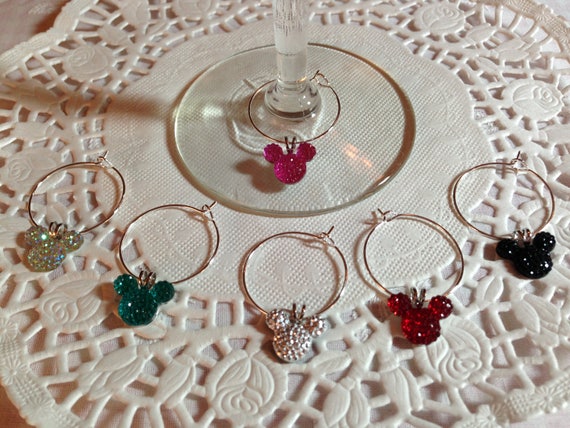 Disney Rehearsal Mouse Ears Wine Charms in Bright Colors Home Barware Shower Gift Original Creator Mouse Ears Collection 2012