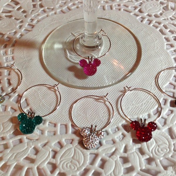 Disney Rehearsal Mouse Ears Wine Charms in Bright Colors Home Barware Shower Gift Original Creator Mouse Ears Collection 2012