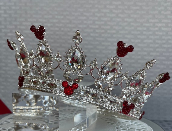 Disney Inspired Crown-Wedding Crown-Full Circle Crown-Disney Cruise-Bridal Shower Gift-Red on Silver