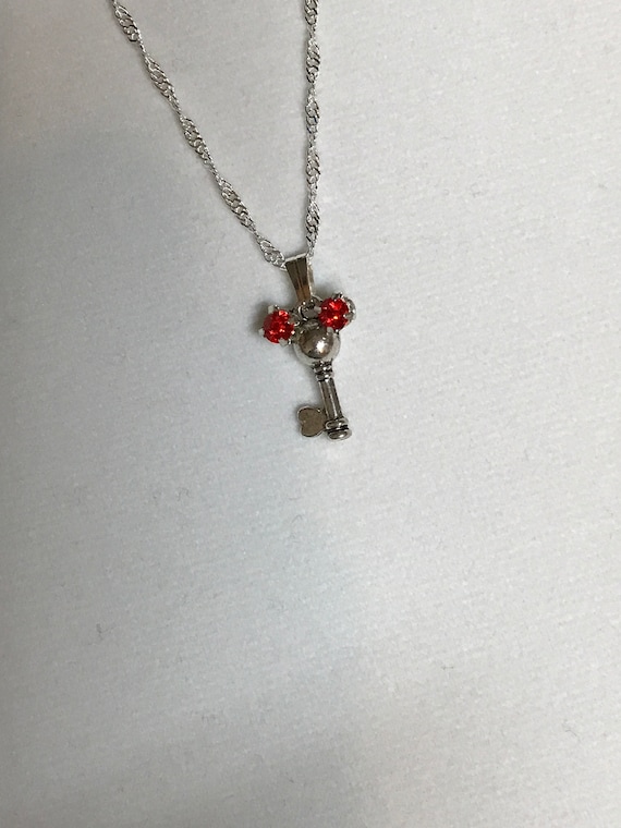 Red and Silver Tone Mickey Pendant-Hidden Mickey Necklace-Bridesmaids Gift-Flower Girl-Magic Kingdom Key