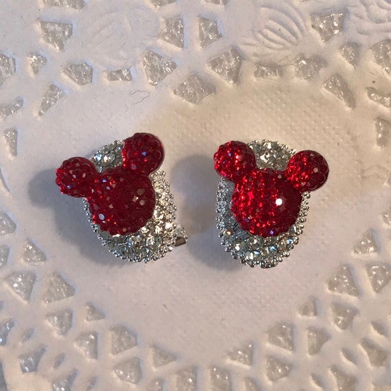 Hidden Mickey earrings, Disney inspired bride, Disney world wedding, red and clear rhinestone earrings