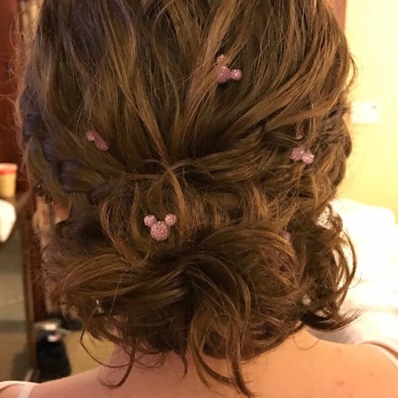 Mouse ears hair swirls for Disney inspired wedding in dazzling lilac acrylic, flower girl hair spins