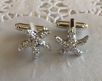 Starfish cuff links, silver tone, groomsmen gift, destination beach wedding, gift box included free