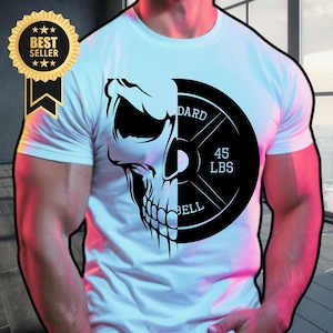 Skull Plate Men&#39;s Gym T-shirt, Men&#39;s Weightlifting Shirt, Fitness Shirt, Pump Cover Workout Shirt, Gym Lifting Shirt Bodybuilder shirt