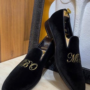 black velvet slip on loafers for men personalized gift for him