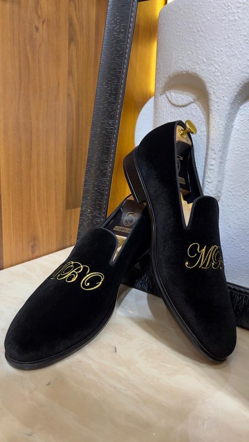 black velvet slip on loafers for men personalized gift for him