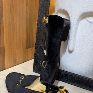 custom monogram mens velvet dress shoes for weddings