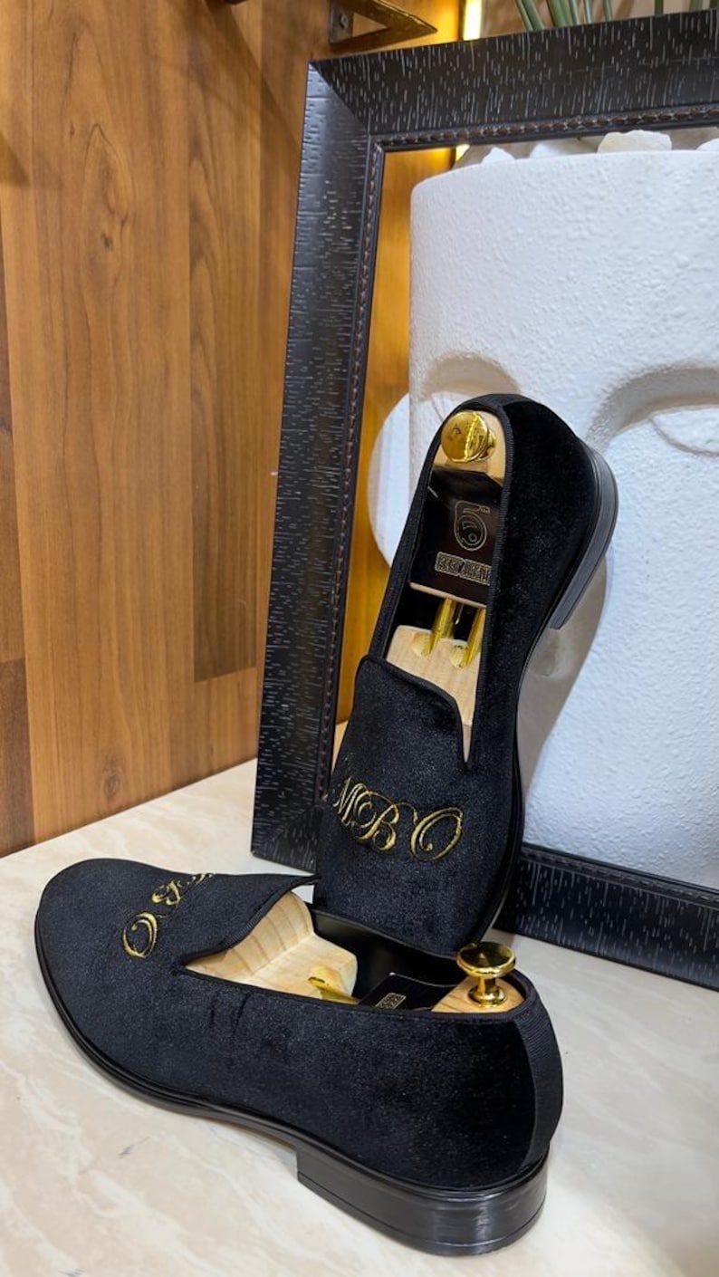 elegant black velvet loafers for groom and groomsmen
