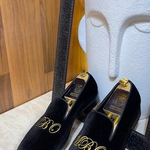 mens wedding loafers handmade in black velvet