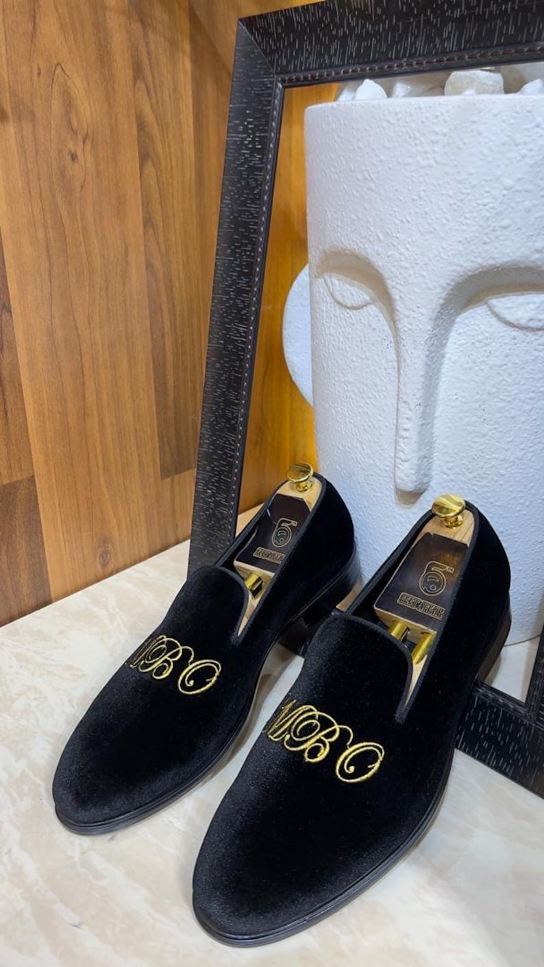 mens wedding loafers handmade in black velvet