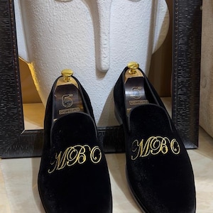 personalized groom loafers black velvet slip on shoes