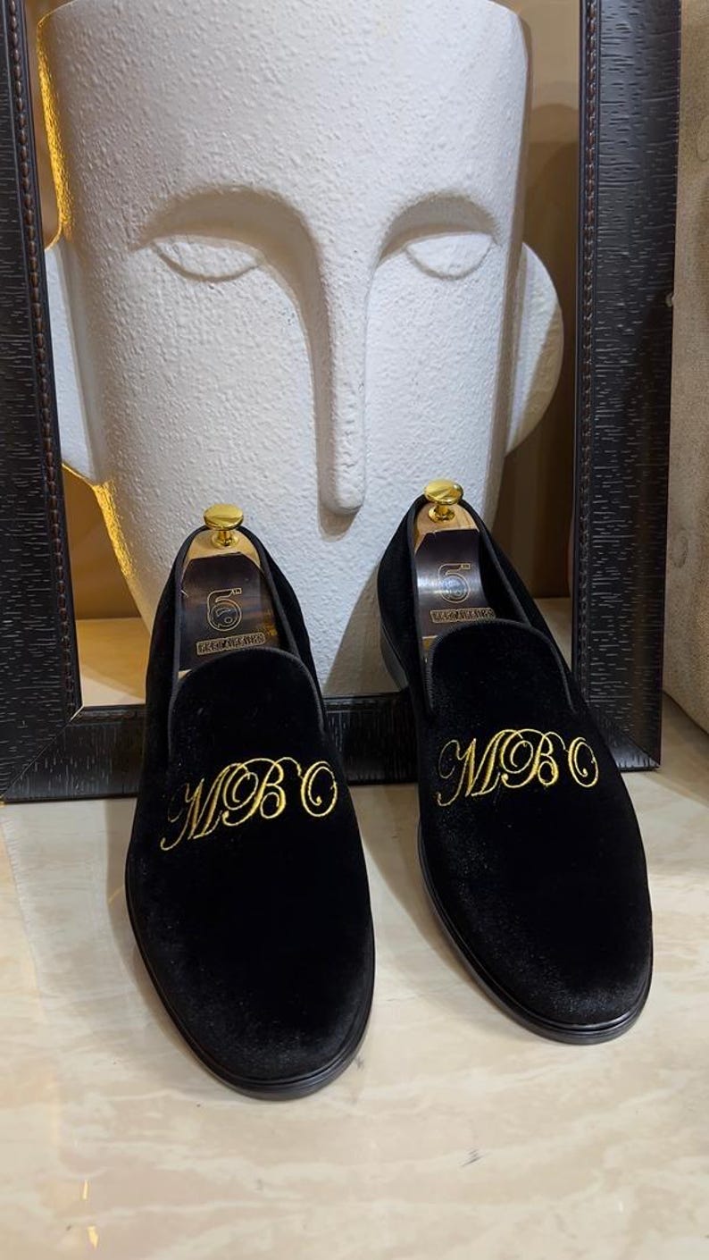 personalized groom loafers black velvet slip on shoes