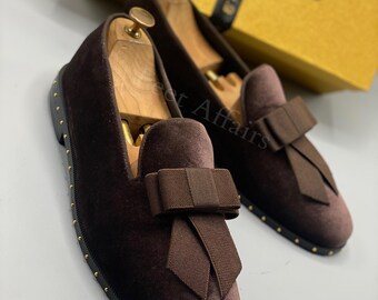Bespoke Pure Handmade Brown Color Luxury Velvet Suede Leather Loafers Shoes For Men