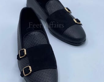 Handmade Two Tone Brown And Tan Color Alligator Textured Pure Leather, Double Monk Strap, Cap Toe Lace Up Shoes For Men