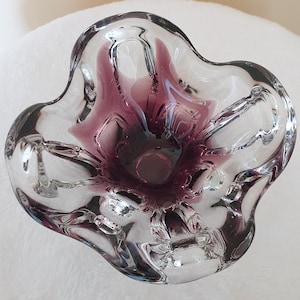 Ruby Red Transparent Glass Bowl l Shell | Dish | Vintage 1970&#39;s Italian Murano style
