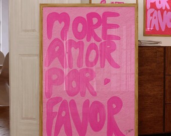 Pink 'More Amor Por Favor' Typography Print: 70s Retro Art (Digital Download)