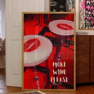Poster del vino, poster anni '70, arte murale rossa, arte murale alla moda, KissPrint, poster vintage, arredamento da cucina per cocktail, stampa retrò, arte murale per carrello bar