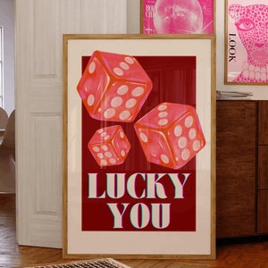 Würfel-Poster, Poker, Schlafzimmer Dekor, Preppy Prints, Dopamin Dekor, Rosa Wand, Retro Print, Poker, Vintage Print, Roter Print