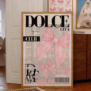Pink Bow Newspaper Print: Girly Coquette Wall Art (Digital Download)