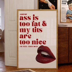 Plakat Red Lips, sztuka lat 60., wydruk Pinup Girl, sztuka ścienna retro, wydruk Confidence, sztuka ścienna Girly, wydruk Funky, wydruk Preppy, wystrój pokoju w akademiku