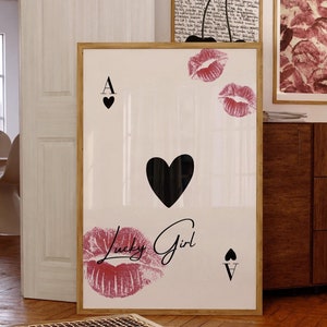 Arte di carte da gioco alla moda, stampa asso di picche, decorazione per dormitorio, stampa affermazione quotidiana, decorazione dopamina, stampe preppy, arte murale retrò rosa