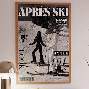 Trendy Apres Ski Print Winter Wall Art Black And White Vintage Bar Cart Art Ski Poster Newspaper Magazine Print Retro Apres Ski Wall Art