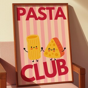 パスタクラブプリント、ヴィンテージキッチンプリント、ファンキーなバーカート、ピンクストライププリント、フードポスター、楽しいフードポスター、プレッピーポスター、面白いキッチンアート