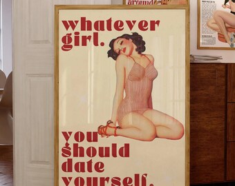 Retro Woman Poster: 70s Preppy Pink Print (Digital Download)