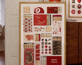 Impresión de caja de cerillas vintage: Arte mural retro de caja de cerillas roja (descarga digital)