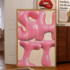Puede incluir: Una impresión enmarcada con un fondo blanco y letras grandes de color rosa que deletrean "SHUT IT".