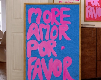 Pink Typography Print: More Amor Por Favor, Retro Wall Art (Digital Download)