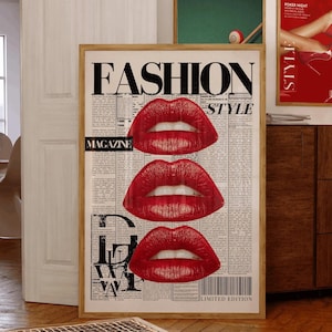 Fashion Magazine Print, 70s Print, Fashion Poster, Typography Art, Red Wall Art, Girly Wall Art, Aesthetic Art, Newspaper Print, Preppy Art