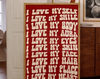 Red Positive Affirmations Print: Girly Dorm Decor (Digital Download)