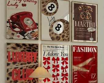 Red Fashion Wall Art Prints: Girly Leopard Decor (Digital Download)