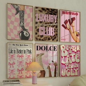 Impression de magazines, affiches girly preppy, décoration de dortoir funky, appartement rétro, lot de 6 impressions, impression filles, affiche tendance, impression rose de la galerie