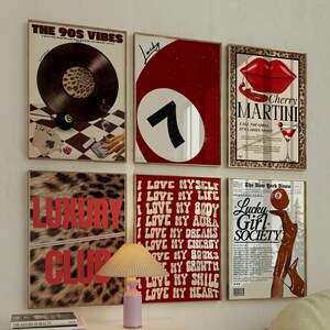 Retro Girly Prints Gallery Roter Leopard 70s Wall Art Print Geparden Print Mode Wandkunst Barwagen Dekor 6 Prints Funky Vintage Lucky Ball 7 Print