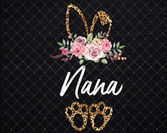 Nana Rabbit Floral Leopard Mother Day Png, Floral Nana PNG, Retro Nana Design, Nana Spring, File per sublimazione o stampa, Download digitale